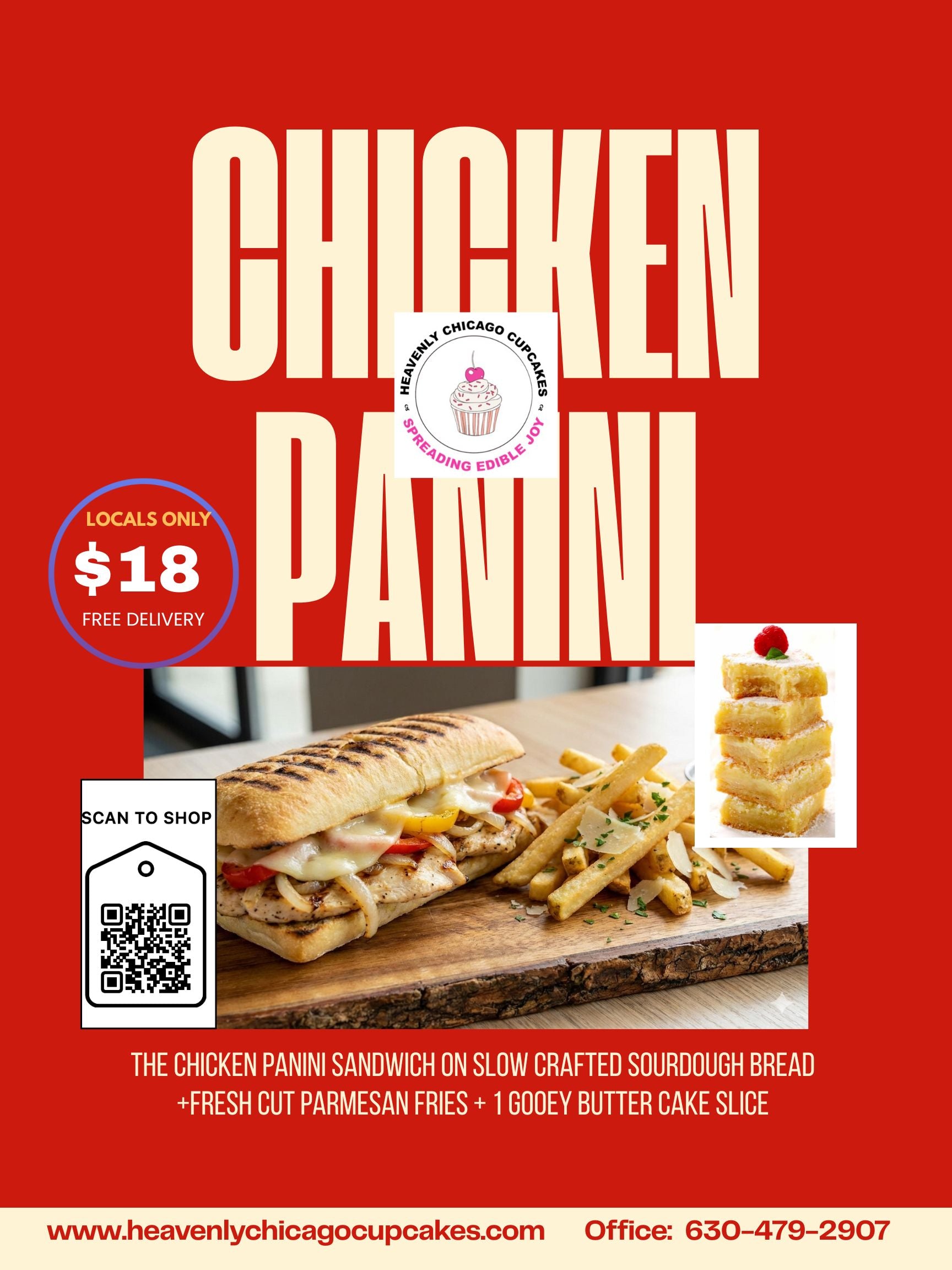 Catering: LUNCH: Chicken Panini Sandwich + Fresh Cut Parmesan Fries + 1 Gooey Butter Cake Slice