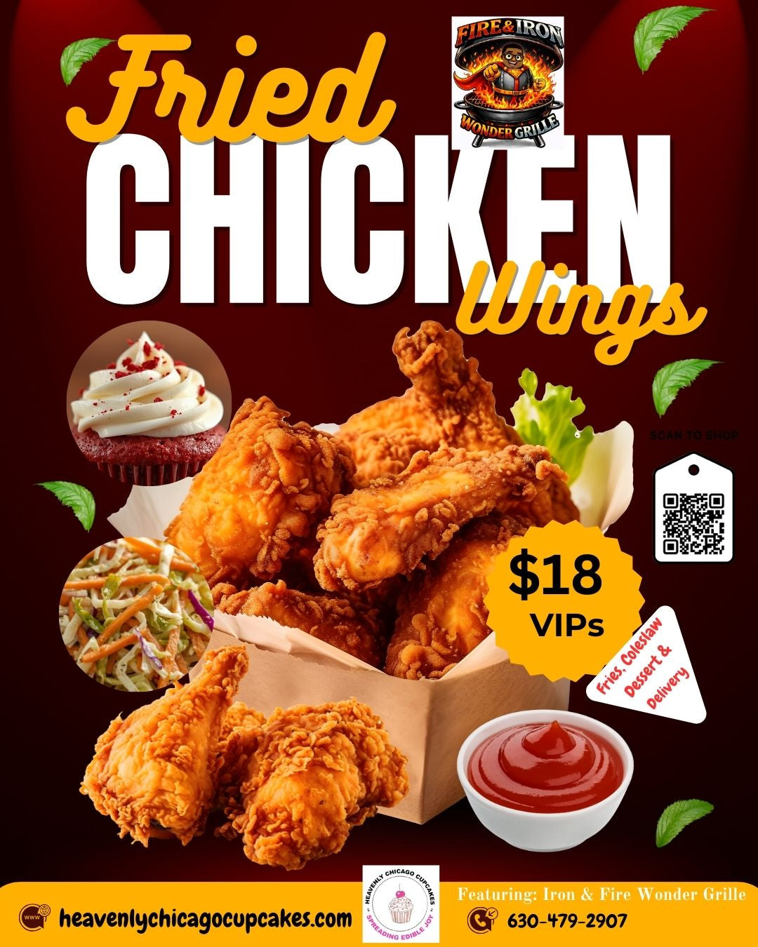 Catering: LUNCH:  Fried Chicken Wings, Fresh Cut Fries, Coleslaw & Dessert