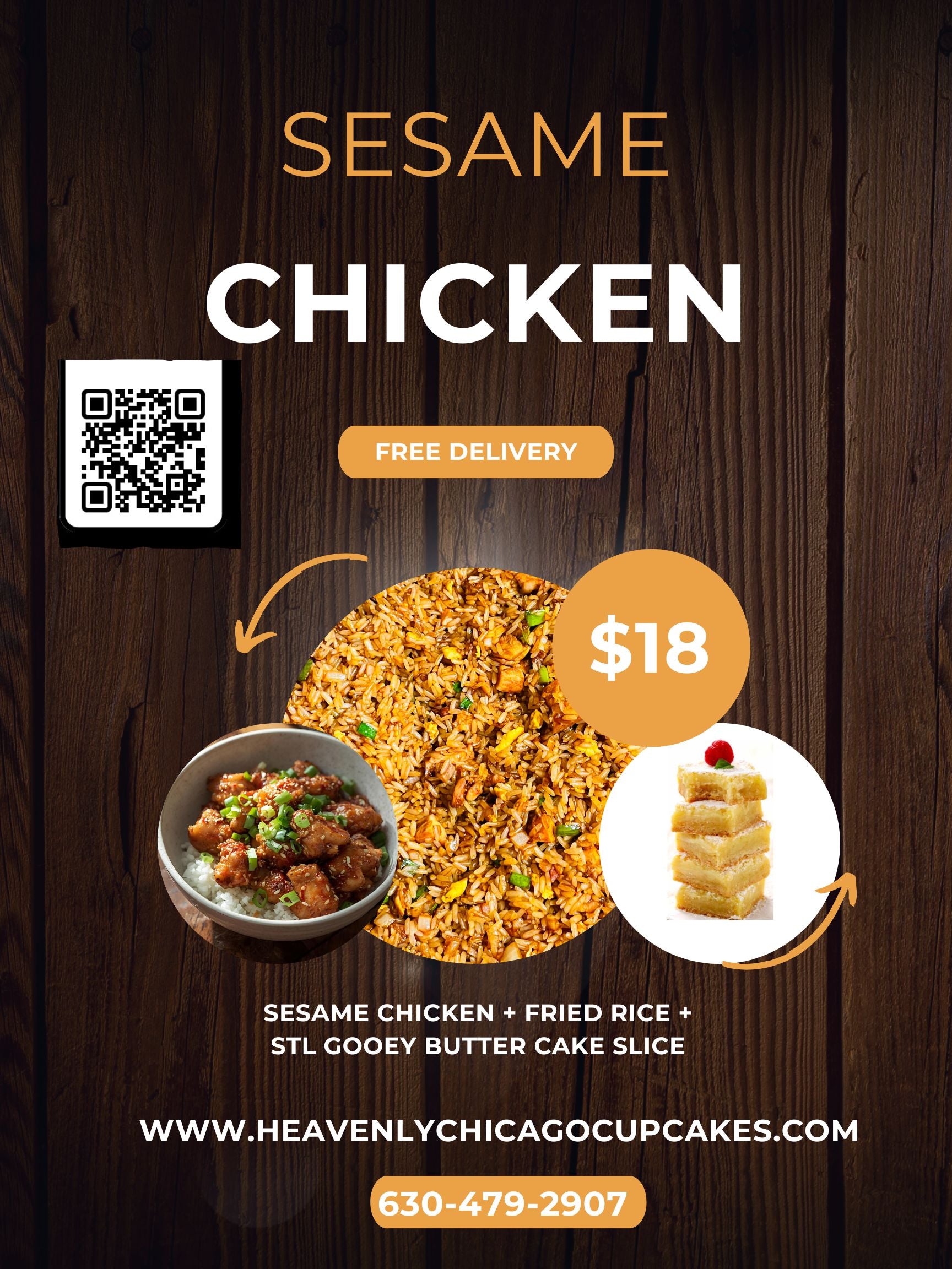 Catering: LUNCH: Sesame Chicken + Fried Rice + Gooey Butter Cake Slice